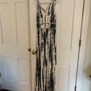 Blue and White Tie-Dye Maxi Dress